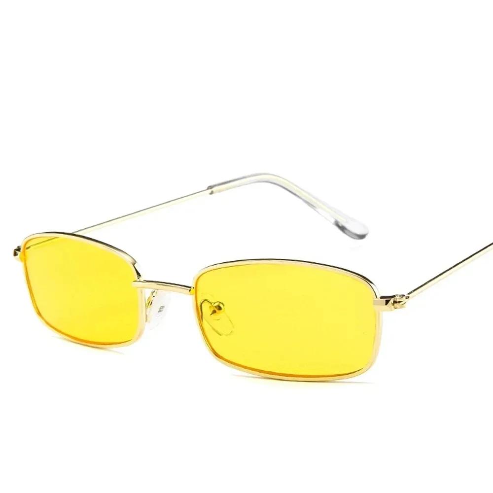 Unisex Small Retro Sunglasses Metal Frame Rectangle UV380 Protection Clear Lens Shades for Men Women Outdoor