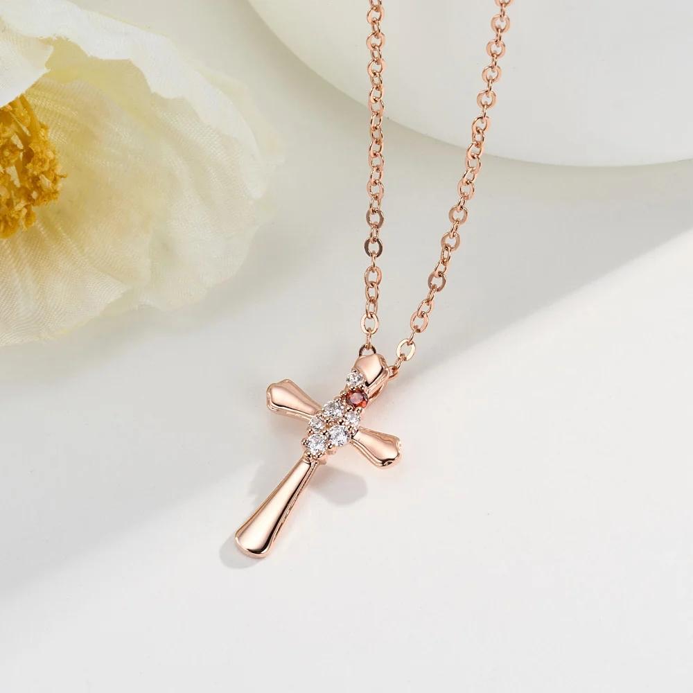 Dainty Women Fashion Jewelry Religious Faith Personalized Birthstone Cross Pendant Necklace for Girl Gift