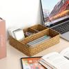 BTSKY Desk Drawer Organizer Tray, Coffee Station Organizer Tea Bag Organizer, Woven Seagrass Storage Basket with 4 Divided Sections Handwoven Wicker