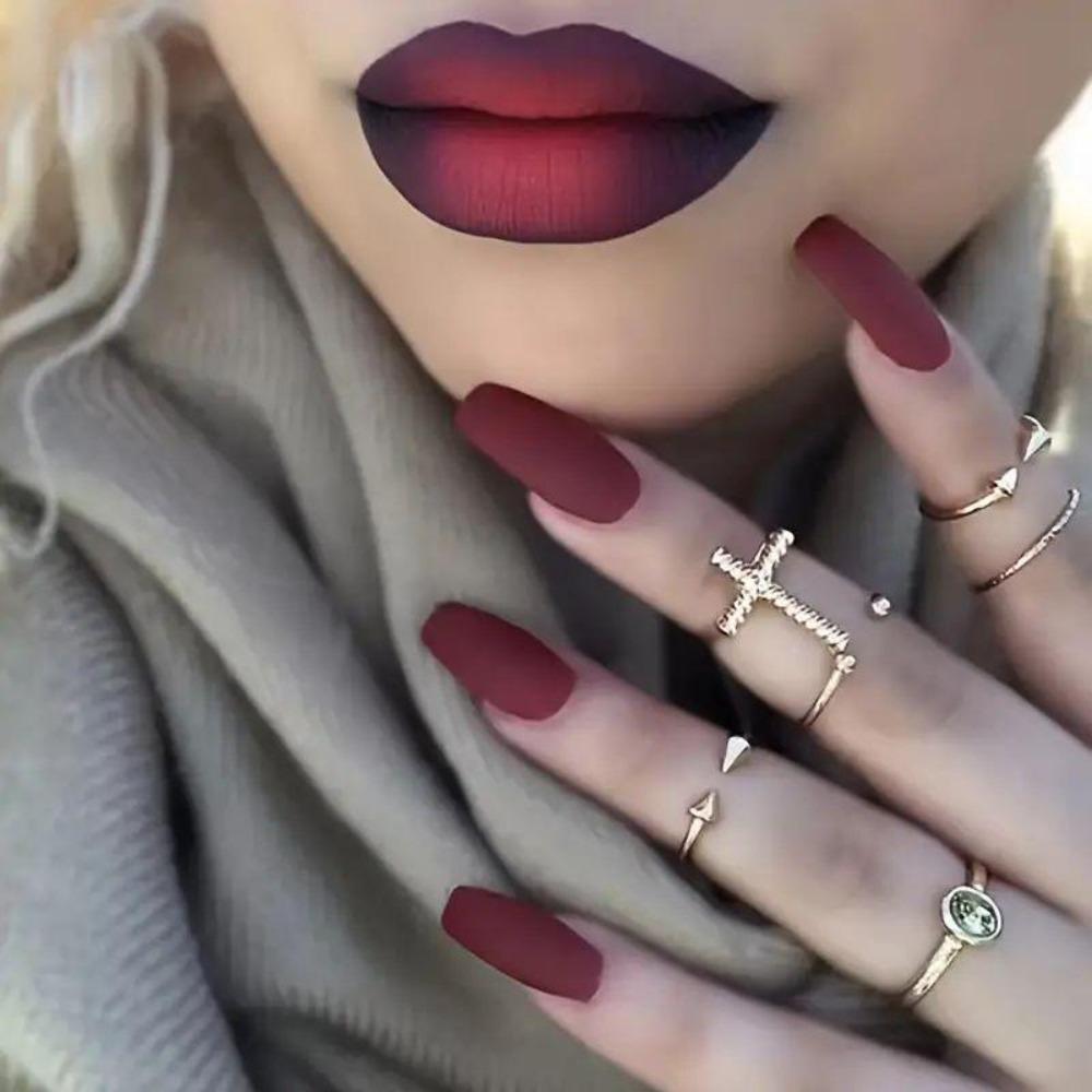 Nail Art 24 Pieces Matte Collection Spice Girl Gradual Change Matte Flowers Long Wear Armor