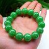 Myanmar Jade Plně Zelený Korálkový Unisex Náramek - Velký Kulatý Budhistický Květinový Design