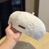 New Corduroy Letter Leather Label Beret for Women Early Autumn Casual Fashion Versatile Painter Hat Temperament Literary Pumpkin