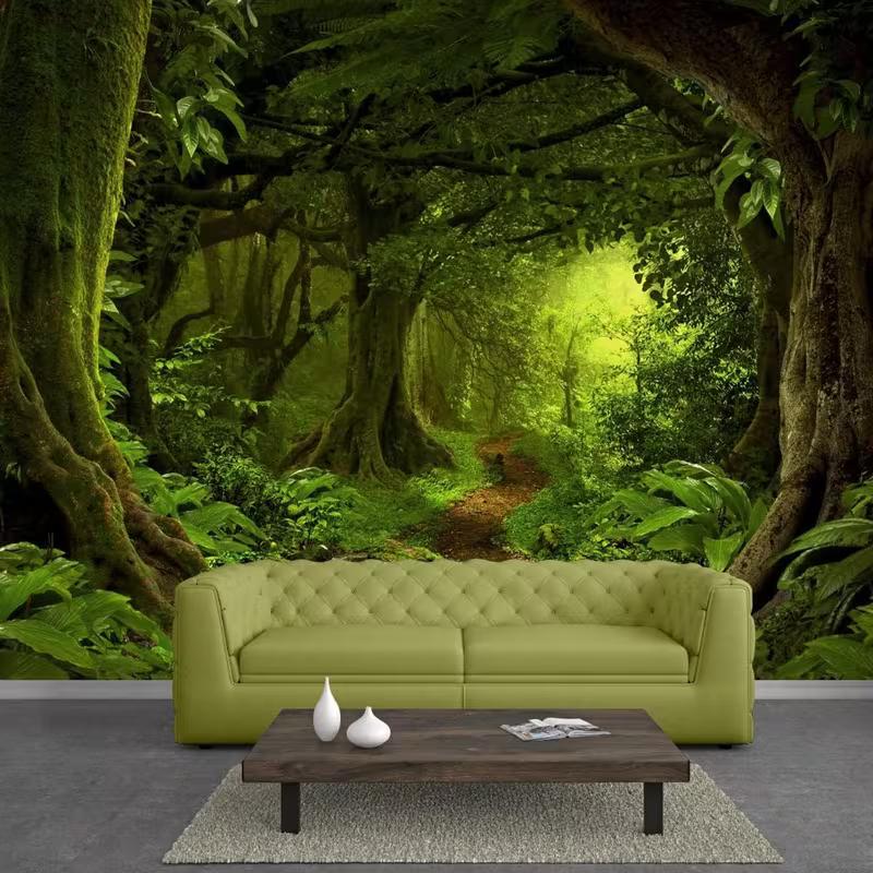 

2D Mystical Jungle Tapestry Lush Green Mossy Forest Path Wall Hanging for Nature Lovers 47.2x31.5inch/120*80cm