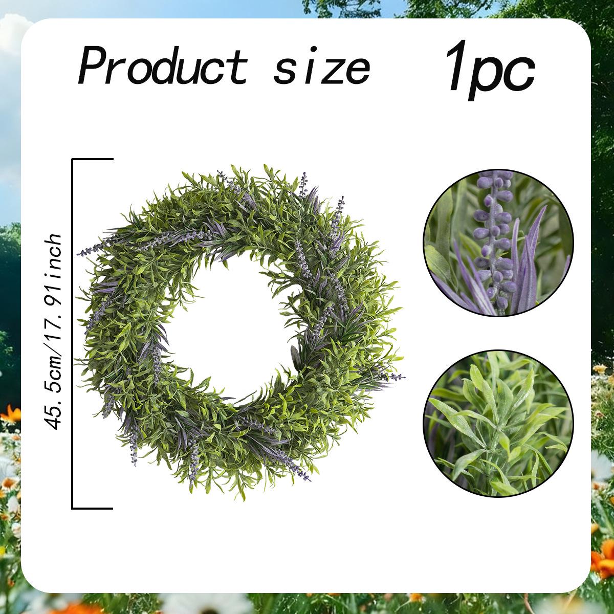 

Artificial Lavender and Bamboo Leaf Wreath with Pink Flowers for Home Decoration