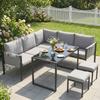 Garden Lounge Set, Outdoor Corner Sofa, 6 Pieces, 10 cm Cushions, High Table, 2 Footrests, Grey