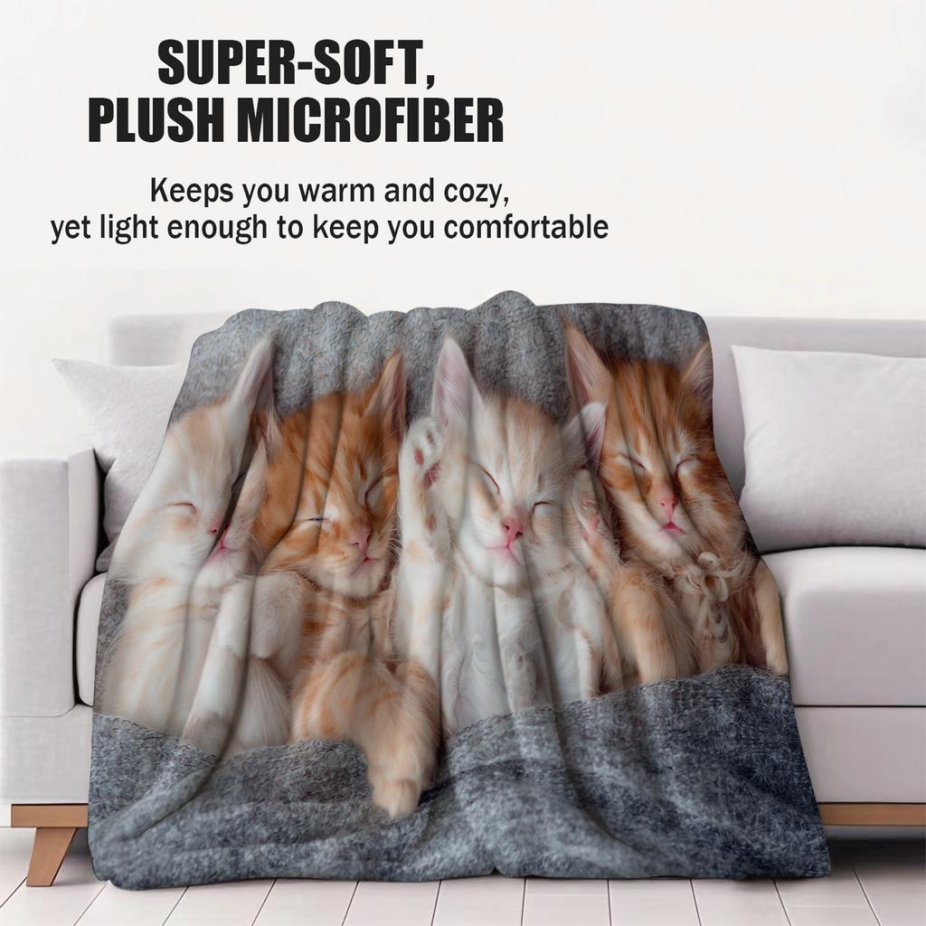 1PC Healing Cat Cuddling Print Fleece Throw Blanket for Adult Quality Super Soft Warm Universal Blanket for Travel Office Home