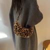 Leopard Print Faux Fur Shoulder Bag Vintage Women Plush Warm  Adjustable Strap Crossbody Bag CLE