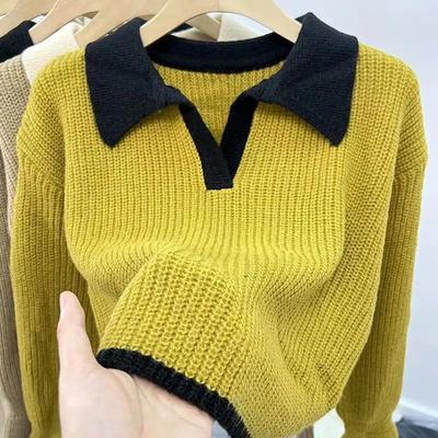 Sweater Knitted Sweater POLO Autumn Winter Korean Edition Lazy Style Soft Glutinous Outer Loose Small Bottom Casual