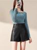 High Waist PU Leather A-Line Shorts for Women - 2023 Autumn/Winter Fashion, Korean Style, Slimming Wide Leg Booty Shorts