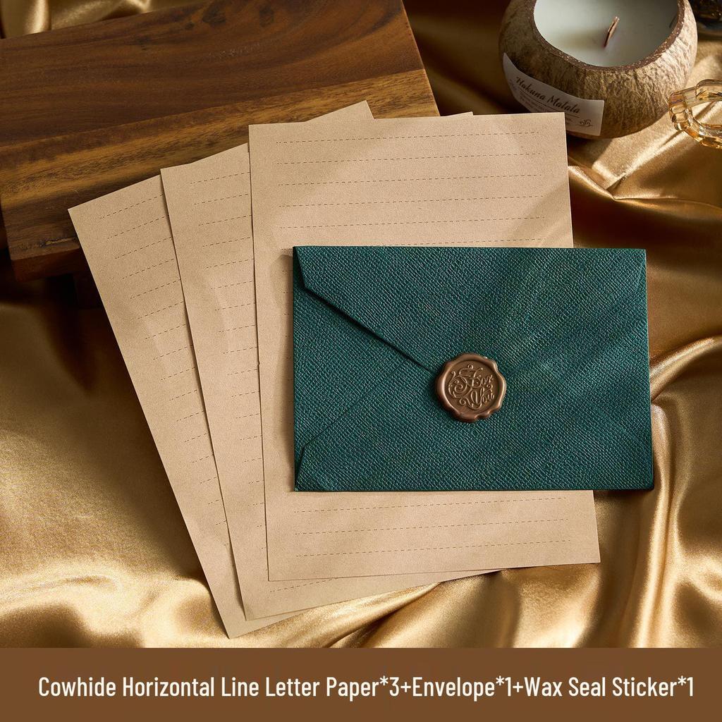Chinese Retro Style Woven Pattern Envelope & Letter Set with Kraft Paper & Sealing Wax