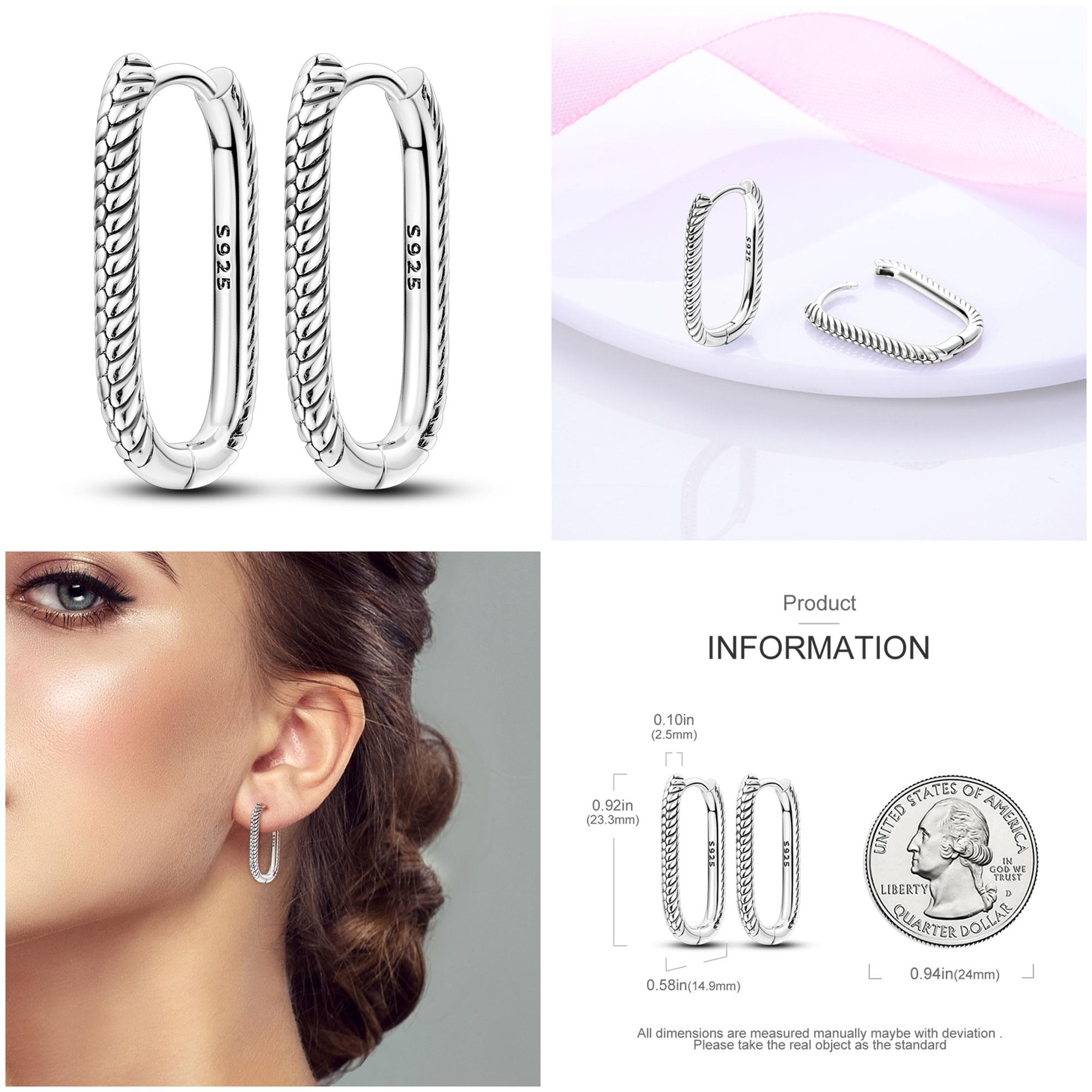 

925 Серебряные серьги-кольца для женщин, сверкающие фианиты в форме буквы U, звезды, луны, пера, большие круги, роскошные серьги для помолвки и свадьбы