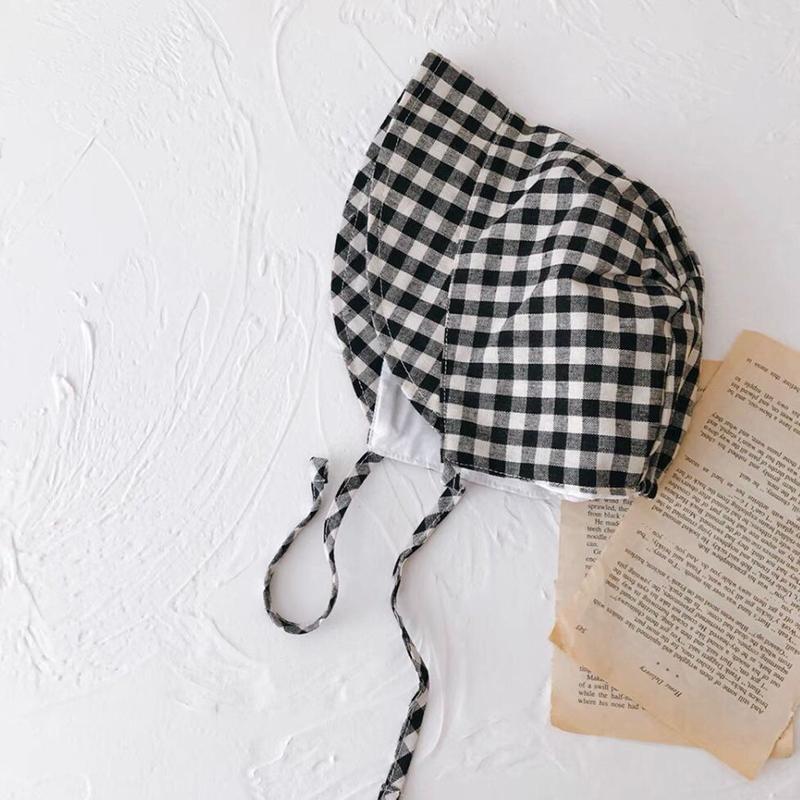Summer Wide Brim Sun Hat For Baby Girl Solid Plaid Dot Bucket Hats Soft Cotton Toddler Baby Lace-up Cap