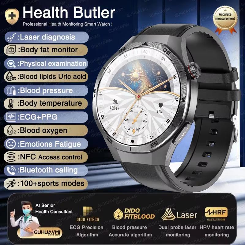 2025 Nové Zdraví Neinvazivní AI Diagnostické Chytré Hodinky EKG TK Pánské Tři Vysoké Kyselina Močová Krevní Tuk Bluetooth Hovor Chytré Hodinky