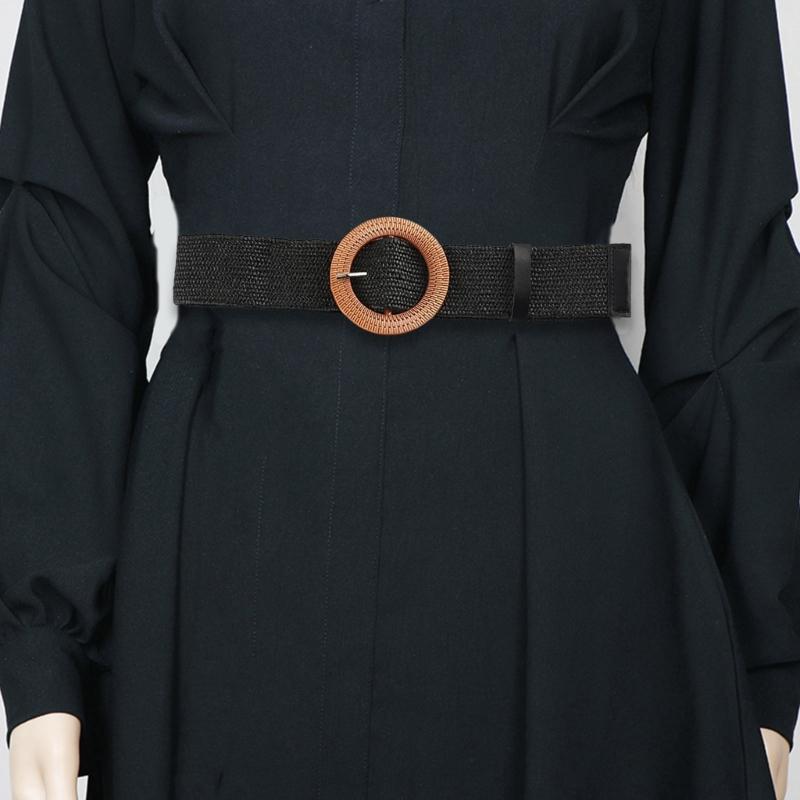 Plastic Buckle Waist Belt Aesthetic Braided Belt Decorative Waistband Wide Belt for Dress Elegant Weaving Waiststrap