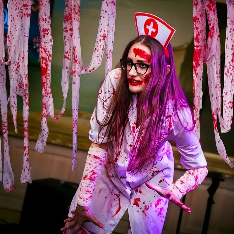 Halloween Blood Stained Gauze Tape Scary Isolation Bandage Prop for Haunted House Party Scene Decoration Supplies