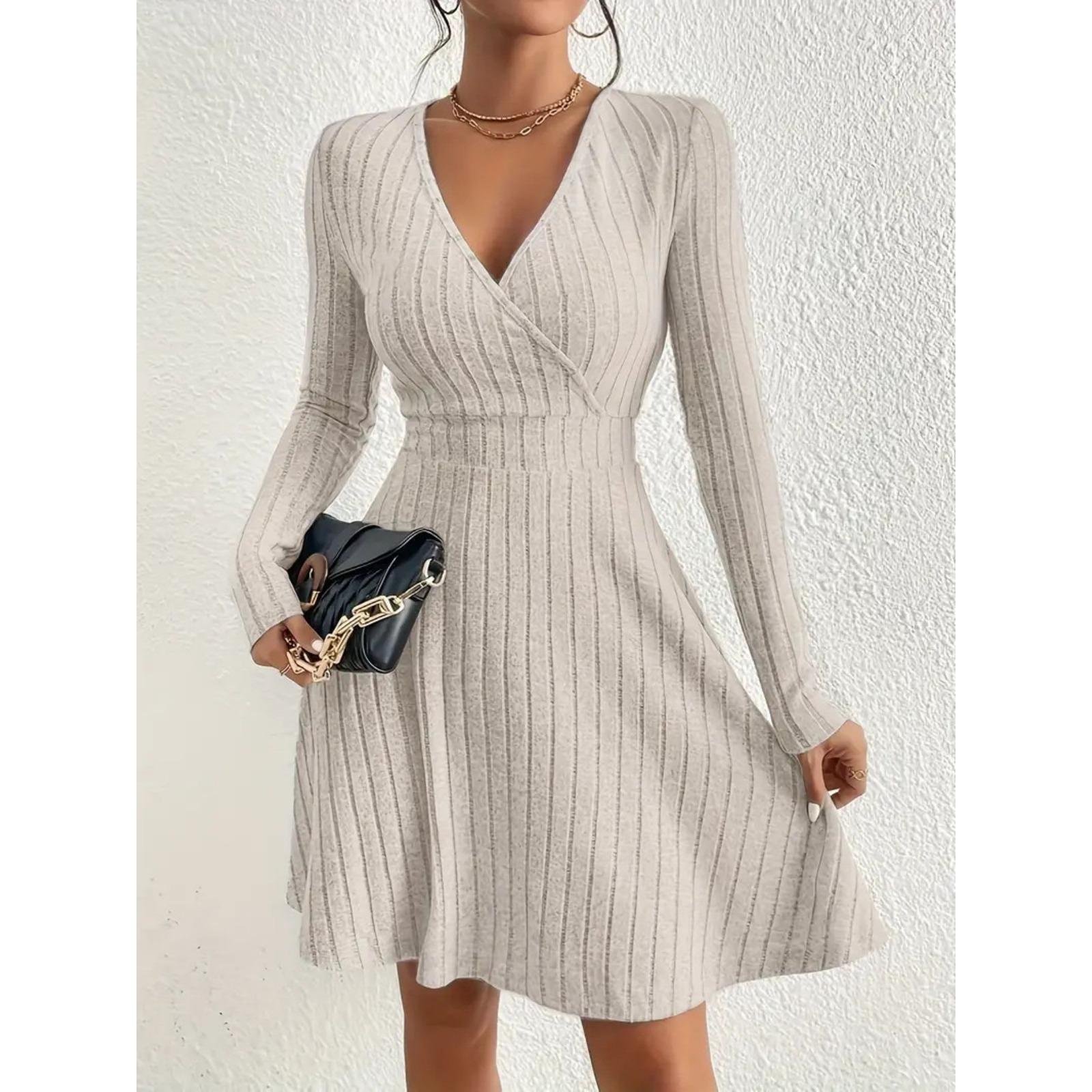 

Осінньо-зимова нова сексуальна спідниця-парасолька з V-подібним вирізом і лінією талії, велика трикотажна сукня з довгими рукавами XL білий