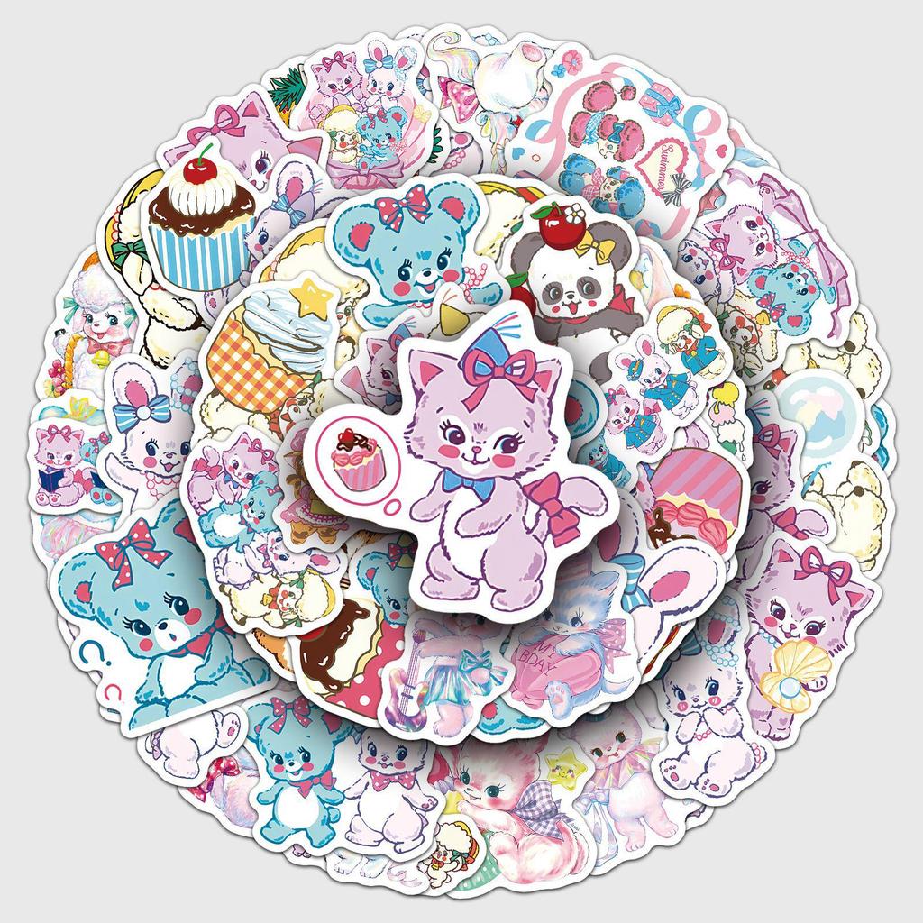 50 Soft Cute Retro Showa Japanese Cartoon Animal Stickers for DIY Fridge or Milk Tea Cup Decorations (50 Sheets)