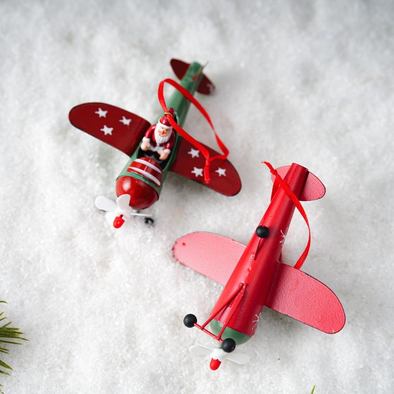 Wrought Iron Airplane Christmas Ornaments Santa Snowman Reindeer Pilot Hanging Decor Vintage Style Xmas Tree Decoration
