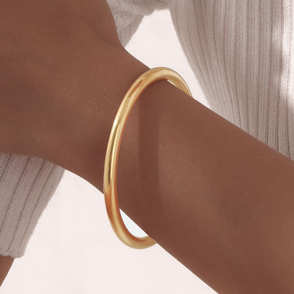 Stainless Steel Polished Cuff Bracelet for Women Silver Gold Color Wristband Plain Slip Bangle Stackable Bracelets Chic Jewelry