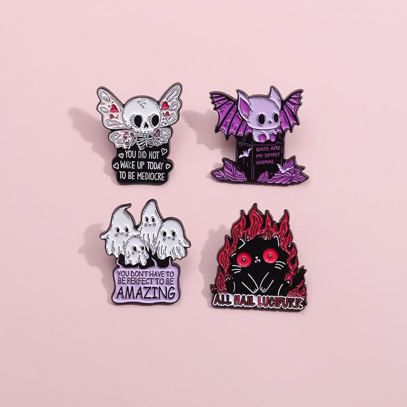 Multipurpose Trendy Halloween Brooch With Eyecatching Skull Bat And Ghost Features All For