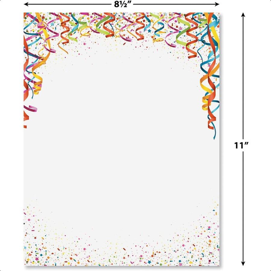 Celebration Confetti Letter Paper Birthday Stationery Papers With Decorative Border Designs Printable Holiday Wedding and Party