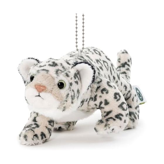 COLORATA Schneeleopard Plüsch Maskottchen mit Kette - Realistischer Wildtier Schlüsselanhänger Kuscheltier, Niedliche Tierpuppe Geschenk für Weihnachten, 8,5cm B x 8cm H x