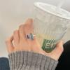 Simple Trendy Retro Party Gifts Simple Rectangular Geometric Ring 2023 New Sterling  Blue Stone Rings for Women