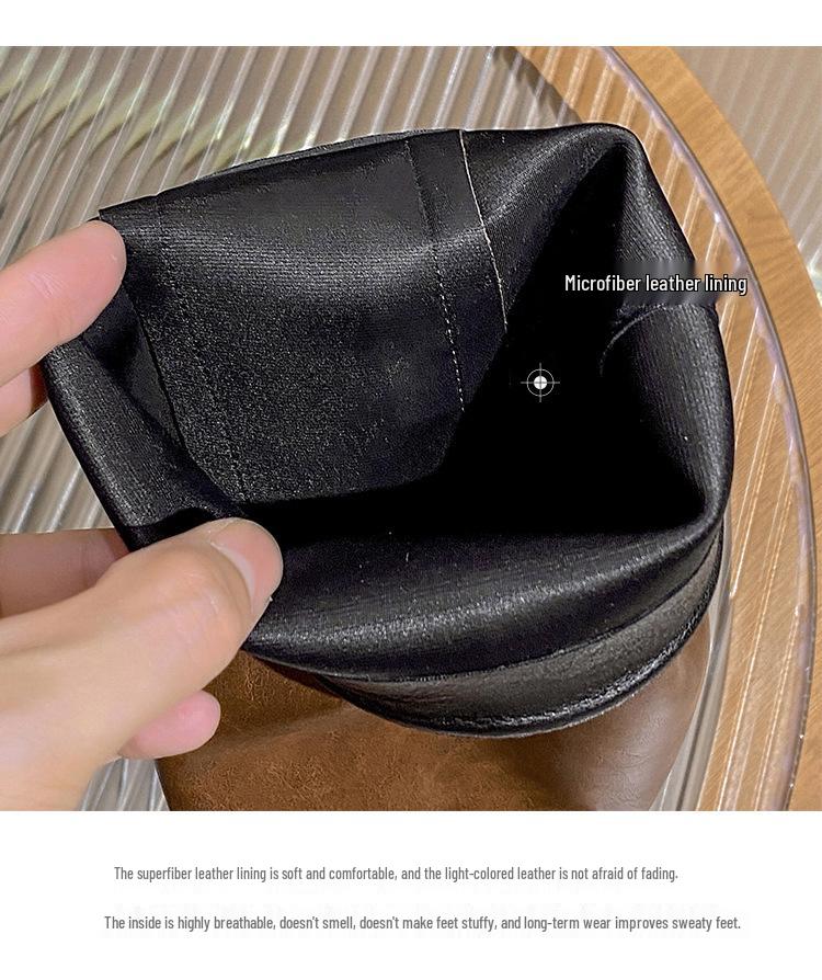 Knight Vintage Fleece-Lined Knee-High Western Cowboy Buckle Boots 2024 Autumn/Winter Collection with Chunky Heels