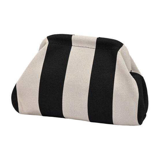 Lightweight Vacation Bag Women Woven Striped Clutch Purse, Large Capacity Kiss Lock Travel Makeup Organizer Cosmetic Pouch, Summer Beach Evening