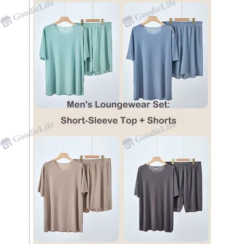Couple Ice Silk Pajamas Set Summer Women Round Neck Short Sleeve Long Pants Men Shorts Seamless Homewear