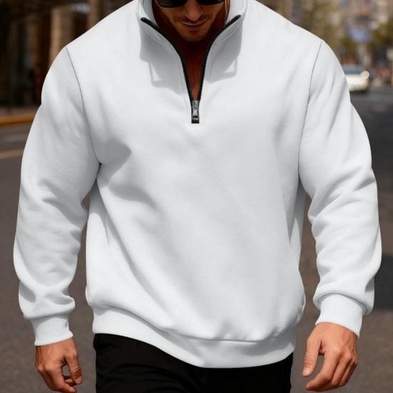 Men Quarter Zip Sweatshirt Mock Neck Fleece Lined Pullover Solid Color Loose Casual Warm Sweatshirt for Winter Sports Street Party Wear