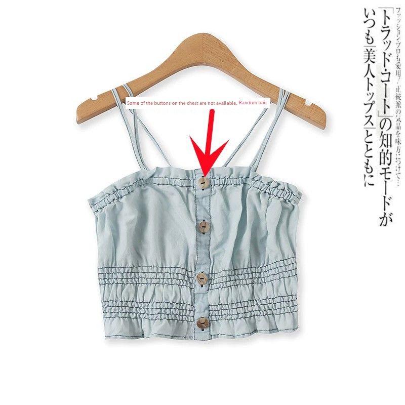 

Джинсовый экспортный модный универсальный жилет с драпировкой и двойными бретелями через плечо Light Blue M