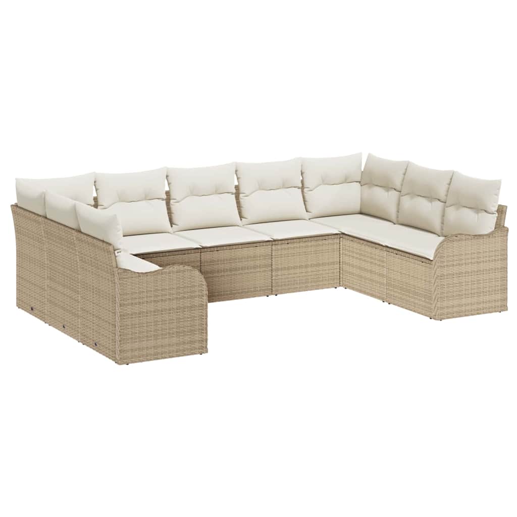 9 Piece Garden Sofa Set In Beige Poly Rattan