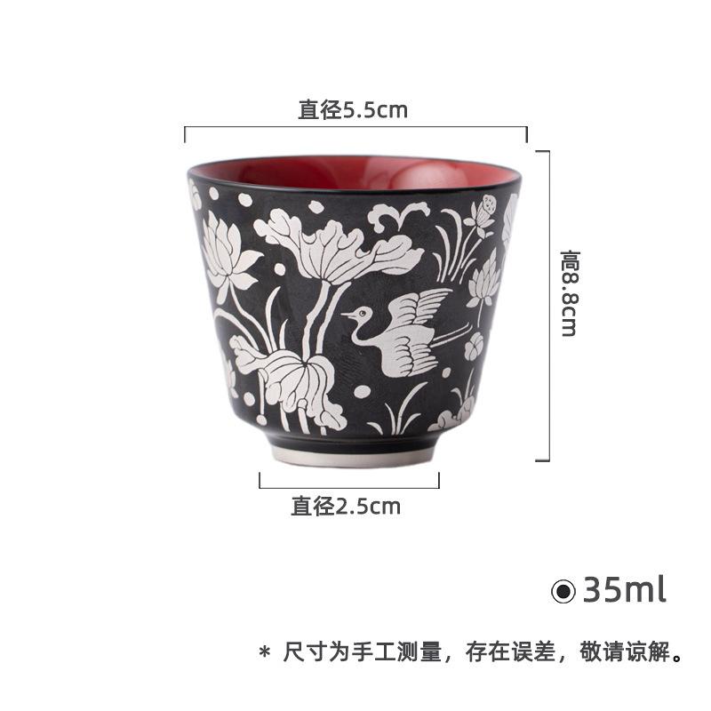 

2pc/lot Black Glazed Silver Patterned Teacup Luxury Tea Bowl Water Jug Tea-tasting Meditation Cup Jianzhan Master Cup Craft 35ml