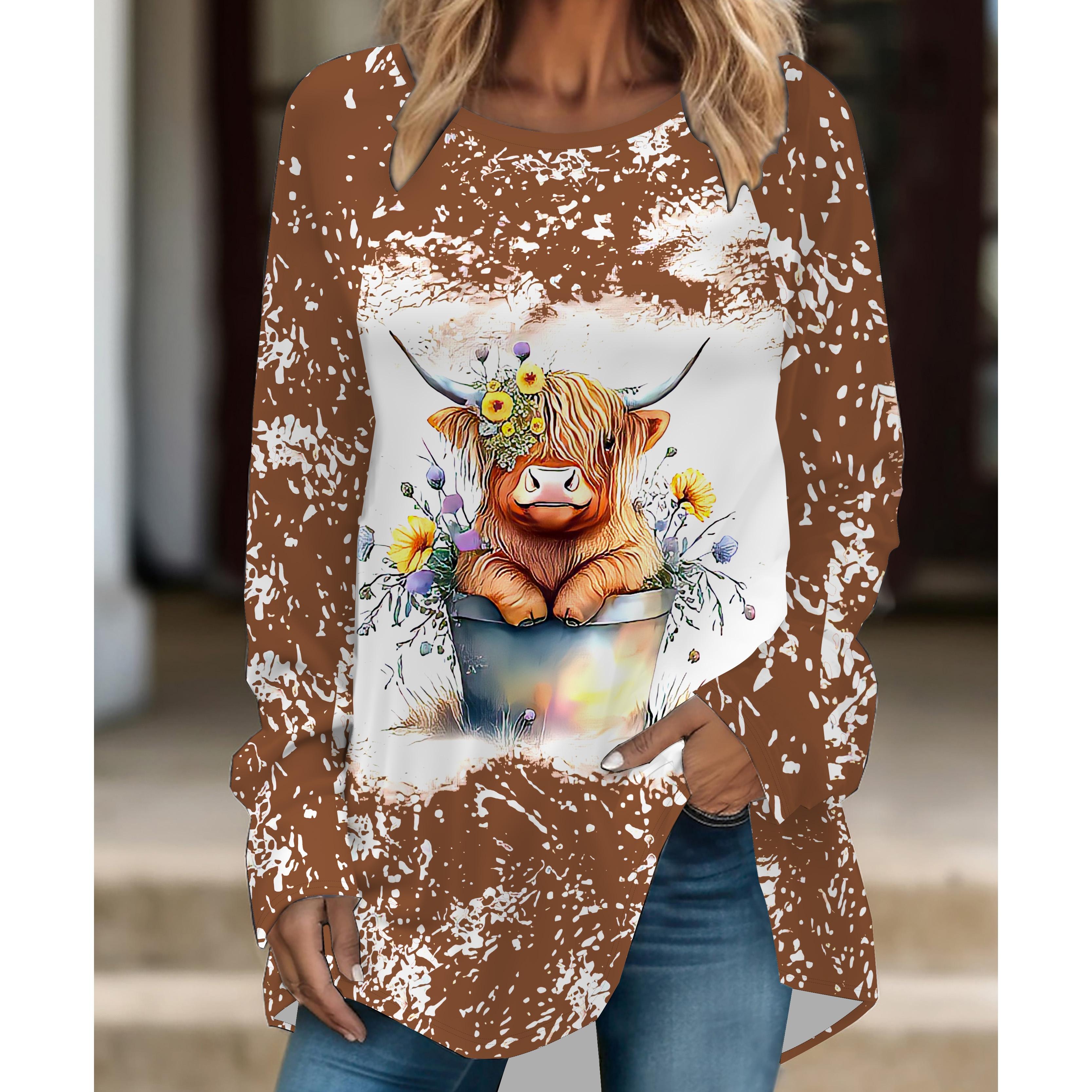 

Женская модная футболка большого размера с леопардовым принтом, удобная, с длинным рукавом и круглым вырезом, повседневная, свободного кроя, средней длины 6XL оранжевый