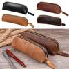 Cowhide Pencil Bag Retro Style Zipper Pen Case School Supplies Office Stationery Pen Storage Glasses Bag