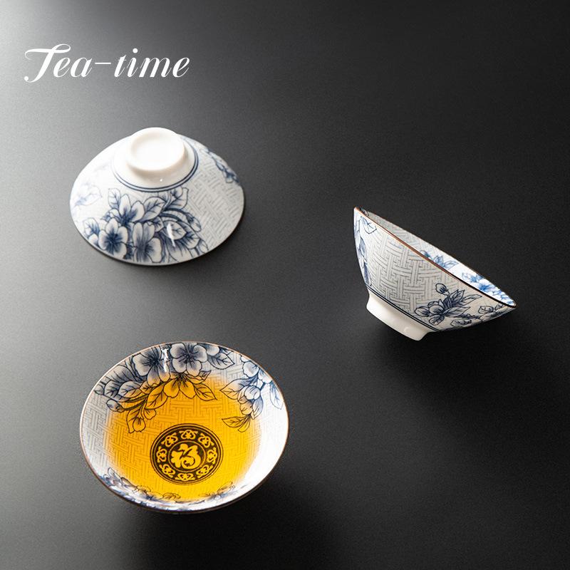 85ml Retro Blue and White Porcelain Cone Teacup Anti Scaling Hand-Painted Ceramic Tea Bowl Travel Meditation Cup Chinese Tea
