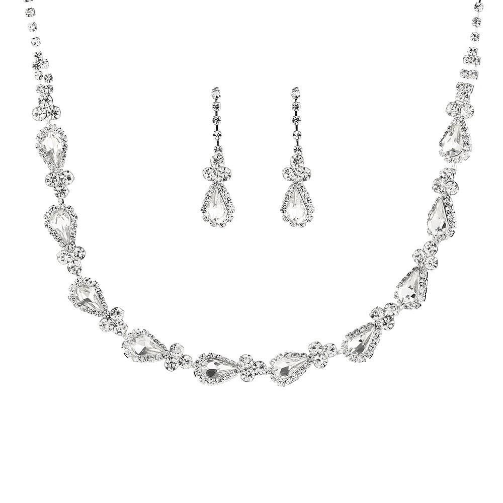 Jewelry, Ladies Silver Sparkling Crystal Necklace Earrings Set