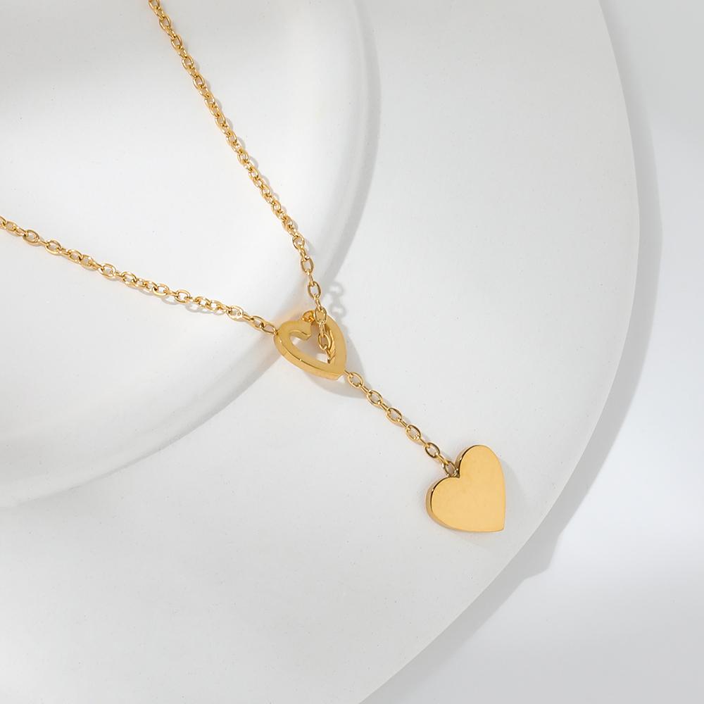 Joolim Jewelry 18K Gold Plated Double Heart Pendant Choker Necklace Stainless Steel Jewelry