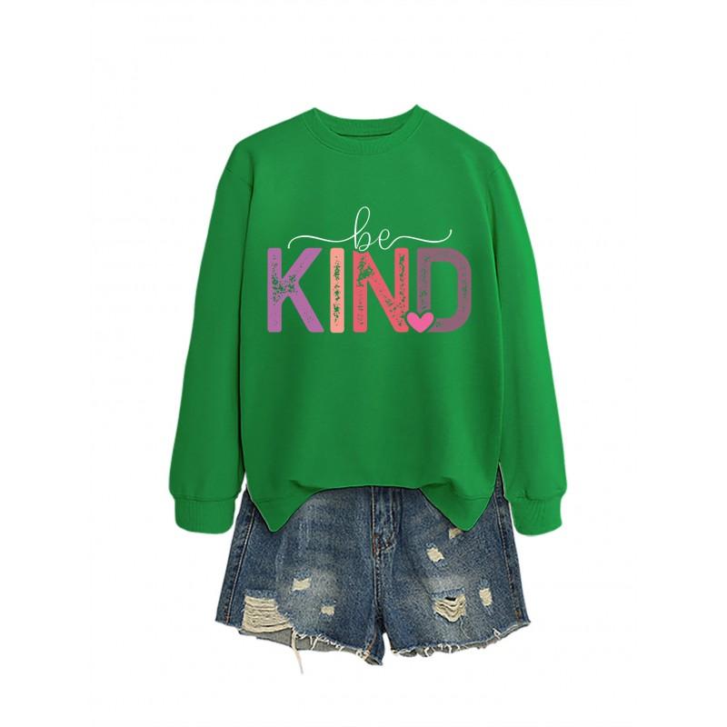 Womens Oversized Cotton Hoodie With Be Kind Cutout Letter Print Fall Winter Casual Sweatshirt
