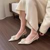 Fashion Spring 2024 Green Flower Pointed Flower Shallow Sandals Spring and Summer Aerial Shoes Women Shoes