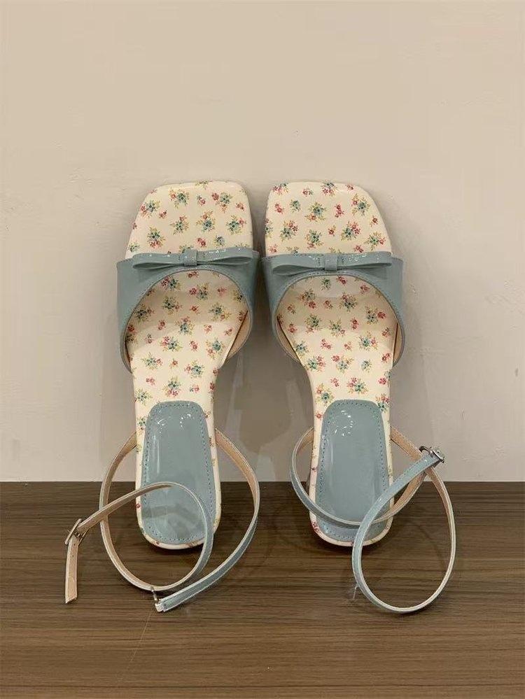 

Retro square head word with sandals women s new outer wear wedge heel cool slippers 40 синий