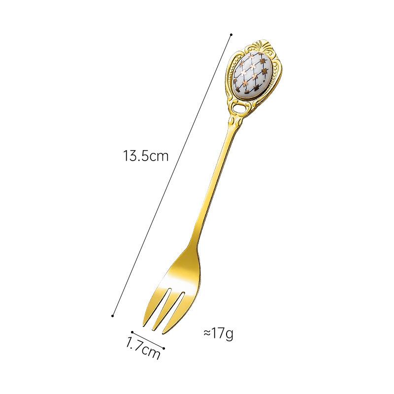 Stainless Steel Spoons Inlay Ceramic Coffee Ladles, Vintage Gold Plating Dessert Spoon, High-class Cake Scoops, Christmas Gift