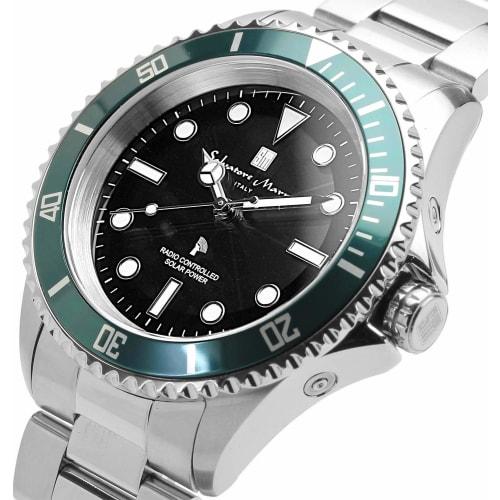Salvatore Marra Men's Watch, Radio-Controlled Solar, 10 ATM Water Resistant, Italian Brand, Black and Green, SM22110-SSBKGR
