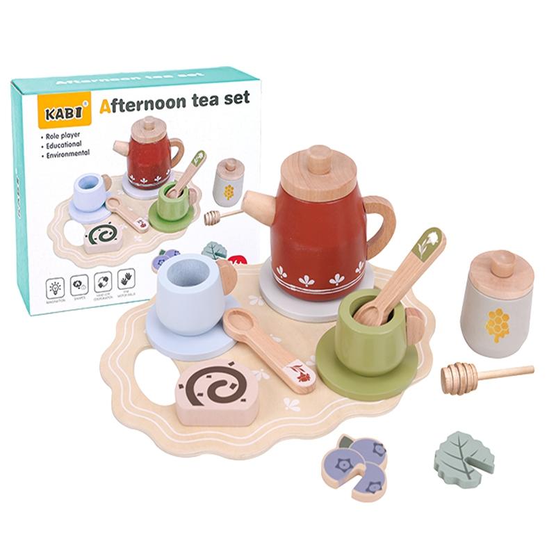 Wooden Afternoon Tea Set Kitchen Playset Accessories Early Educational Toy Role-playing Educational Toy Party Gift for Toddler красный