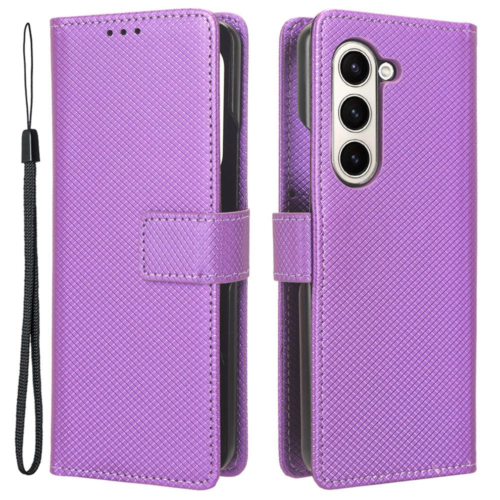 

For Samsung Galaxy Z Fold5 5G PU Leather Wallet Case Stand Diamond Texture Phone Cover Purple