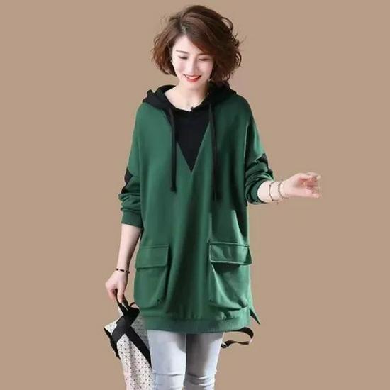 Korean Trendy Women's Hooded Sweatshirt: Loose, Versatile, Plus Size, Mid-Length for Spring & Autumn (Ages Up To 50) - 2024 Collection.