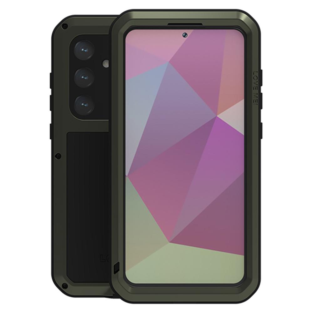 LOVE MEI Pour Samsung Galaxy S24+ Étui Film en Verre Trempé Métal+Silicone Couverture