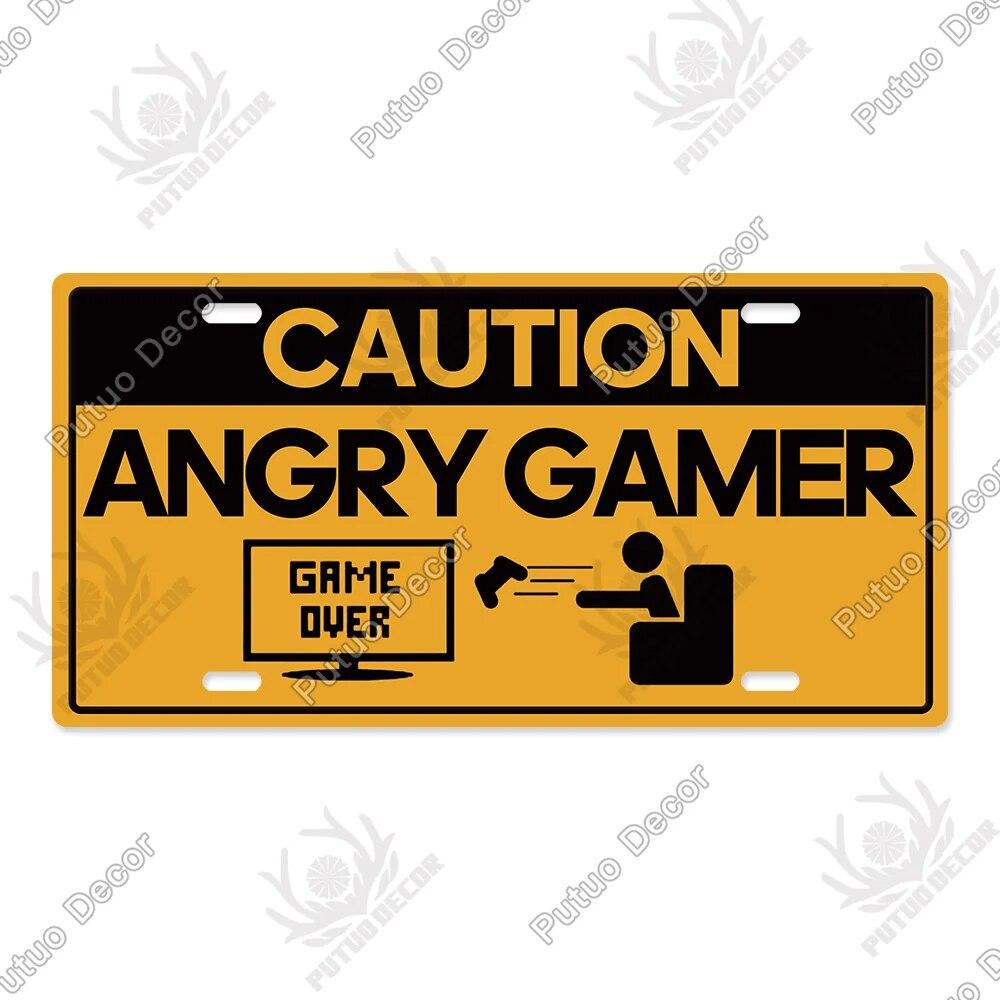 Putuo Decor Warning  Game Zone Tin Sign License Plate Plaque Metal Vintage Poster for Man Cave Pub Club Park Wall Art Decor
