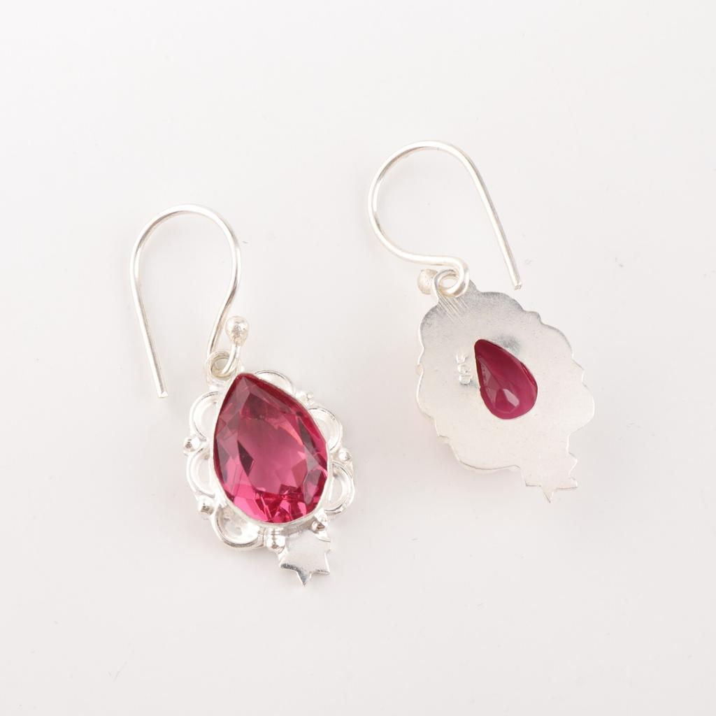 Pink Tourmaline Gemstone Earrings 925 Sterling Silver Jewelry Anniversary Gift EE-163-16
